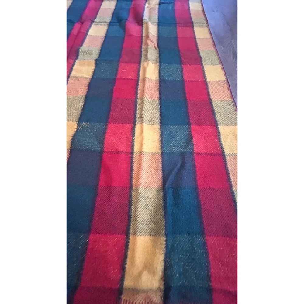 Vintage Chatham Wool Blanket Plaid‎ Throw Camp Cabin Stitch 74x51 Lodge Stadium